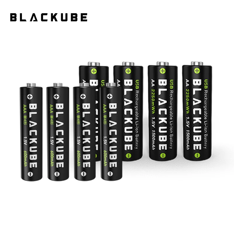 Аккумуляторная литиевая батарея BLACKUBE USB быстрая зарядка 4 шт. AAA 600 мА/ч + AA большая