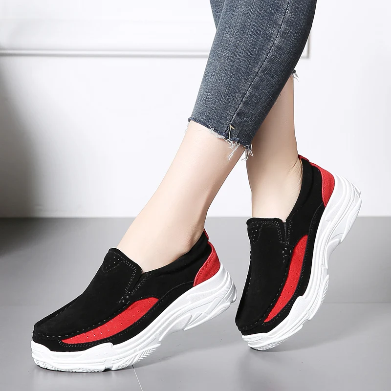 Plardin/Новинка женские лоферы на плоской платформе из замши без застежки женская