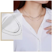 womens bling cz stone double chain choker necklaces anti allergy stainless steel metal link collar birthday gifts for her