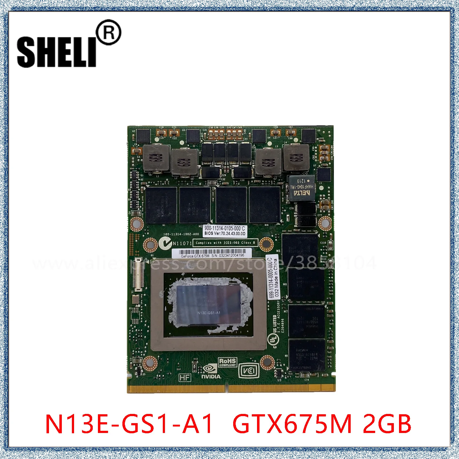 SHELI для Dell M6000 M6600 M6700 M6800 M15X M17x R2 R3 R4 видеокарта N13E-GS1-A1 GTX675M GTX 675M 2G DDR5 VGA | Компьютеры и