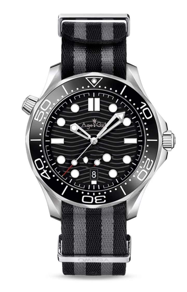 

Classic New Men Automatic Mechanical Watch Silver Black Blue Grey Canvas James Bond 007 Ceramic Crystal Sapphire Sport AAA+