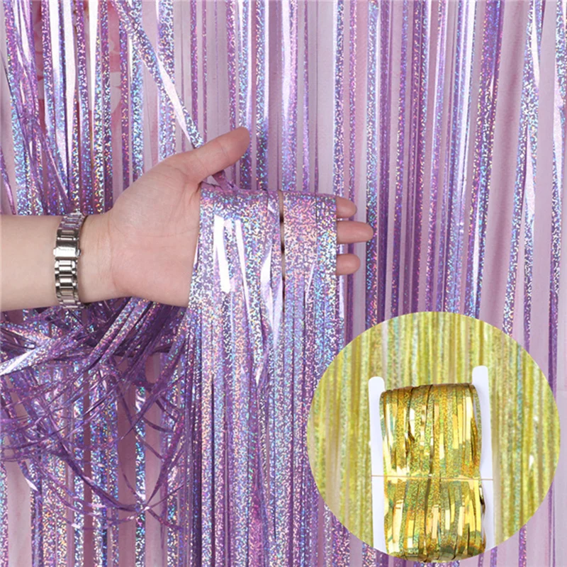 

10pcs 1/2/3M Gold Pink Rainbow Sequin backdrop Foil Fringe Tinsel Curtain Birthday Party Rain wedding decoration Girl festival