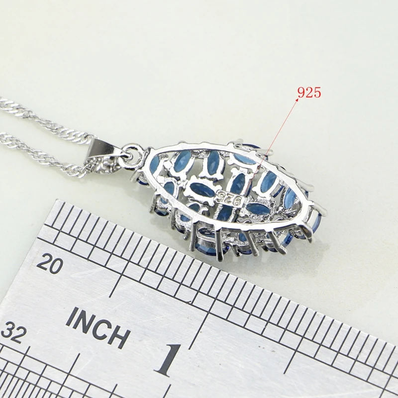 Комплект ювелирных изделий из стерлингового серебра 925 пробы с голубыми камнями