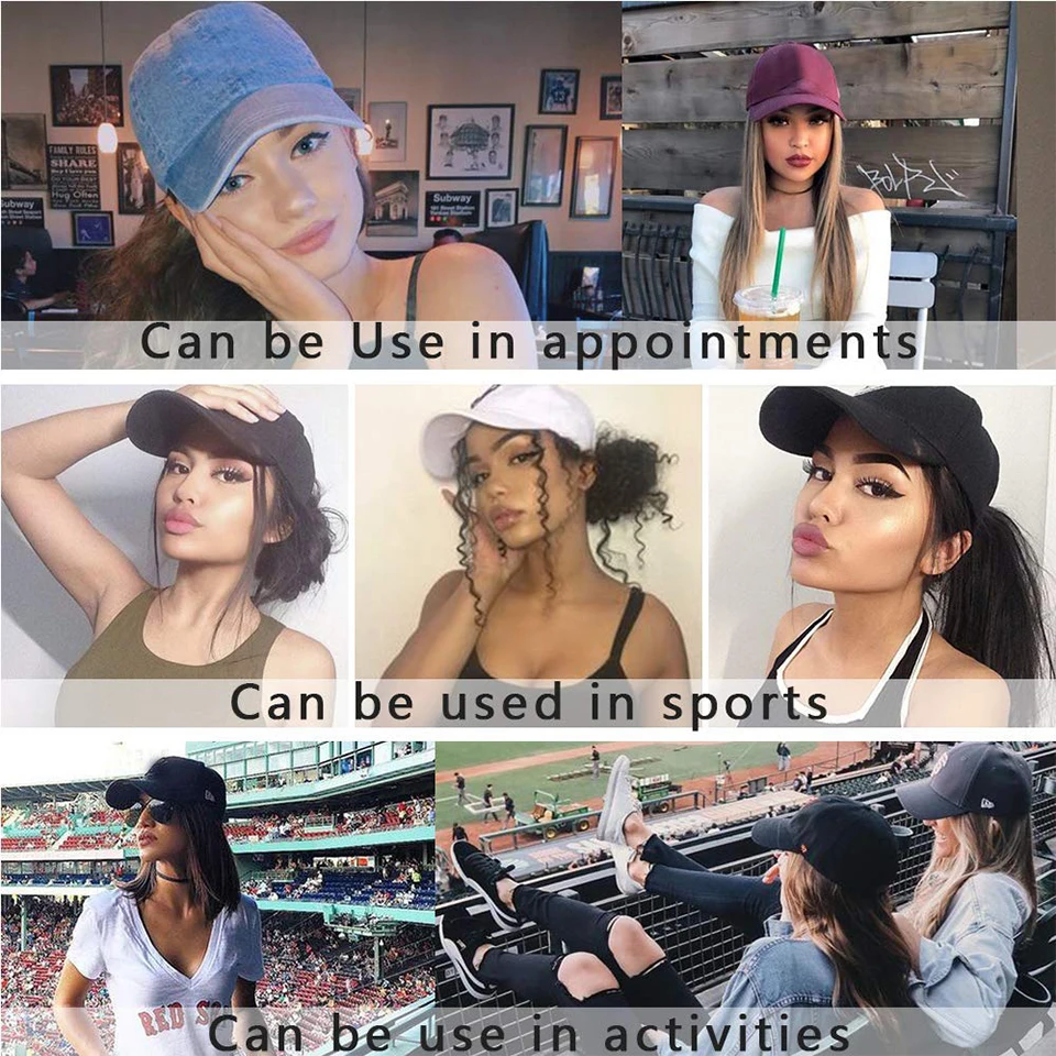 

AISI HAIR Synthetic Baseball Cap Wig Hat With Hair Water Wave Hair Extension Hair Piece With Black Cap For Women Fake Hair