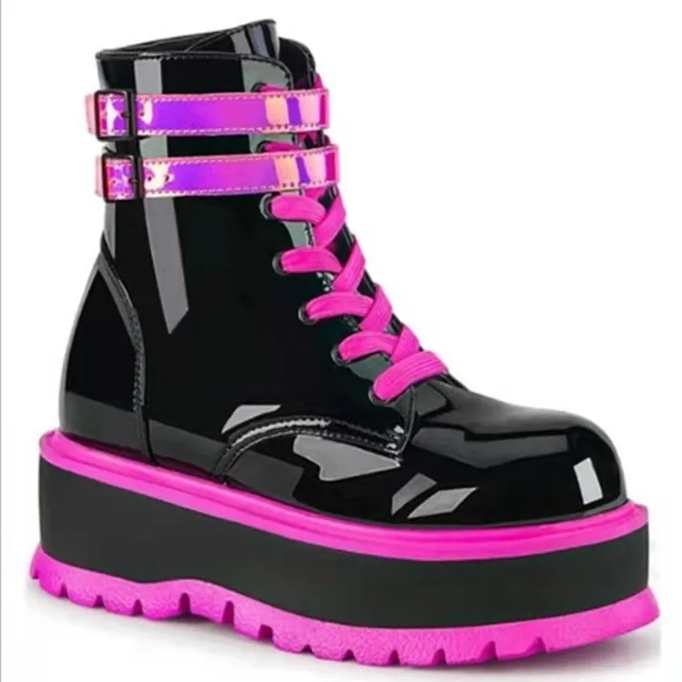 

Platform Shoes Women's Martin Boots Color Patent Leather Women Boots Ankle Shoes Punk Thick-soled Girls Casual Shoes 2022 Spring
