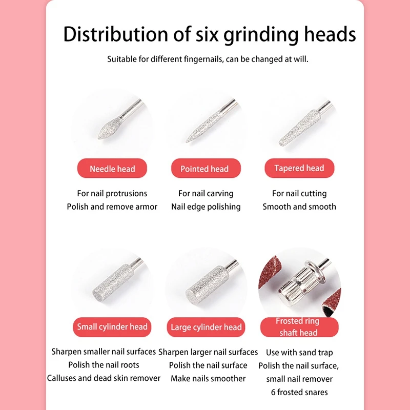 

Electric Nail Drill Machine Set Pedicure Manicure File Polishing Equipment with Ceramic Grinding Head USB Rechargeable