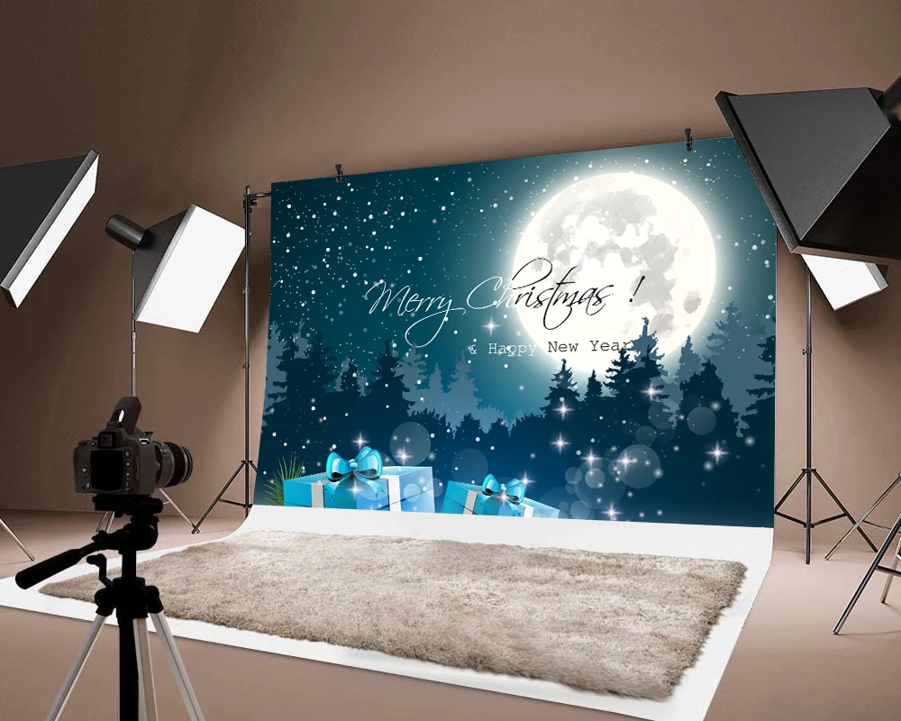 

Merry Chirstmas Moon Gift Printed Photograph Thin Vinyl Background Backdrop Photo Festival Decoration Birthday Party