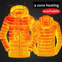 men 9 place heated winter warm jackets usb heating padded jackets smart thermostat pure color hooded heated clothing waterproof