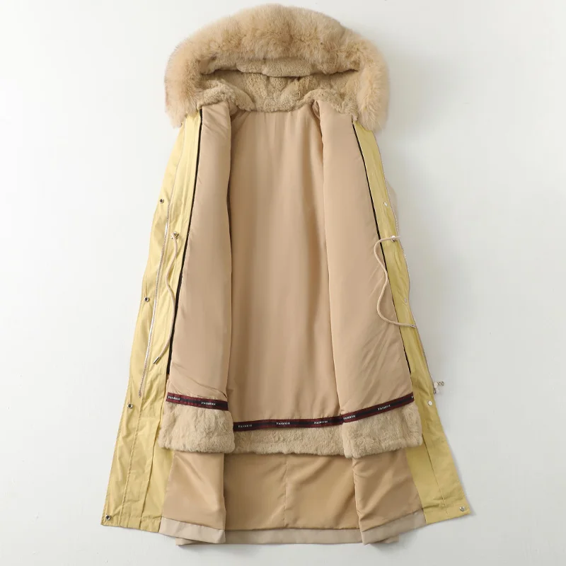 Европейские зимние парки пальто с капюшоном из лисьего меха Женская Длинная