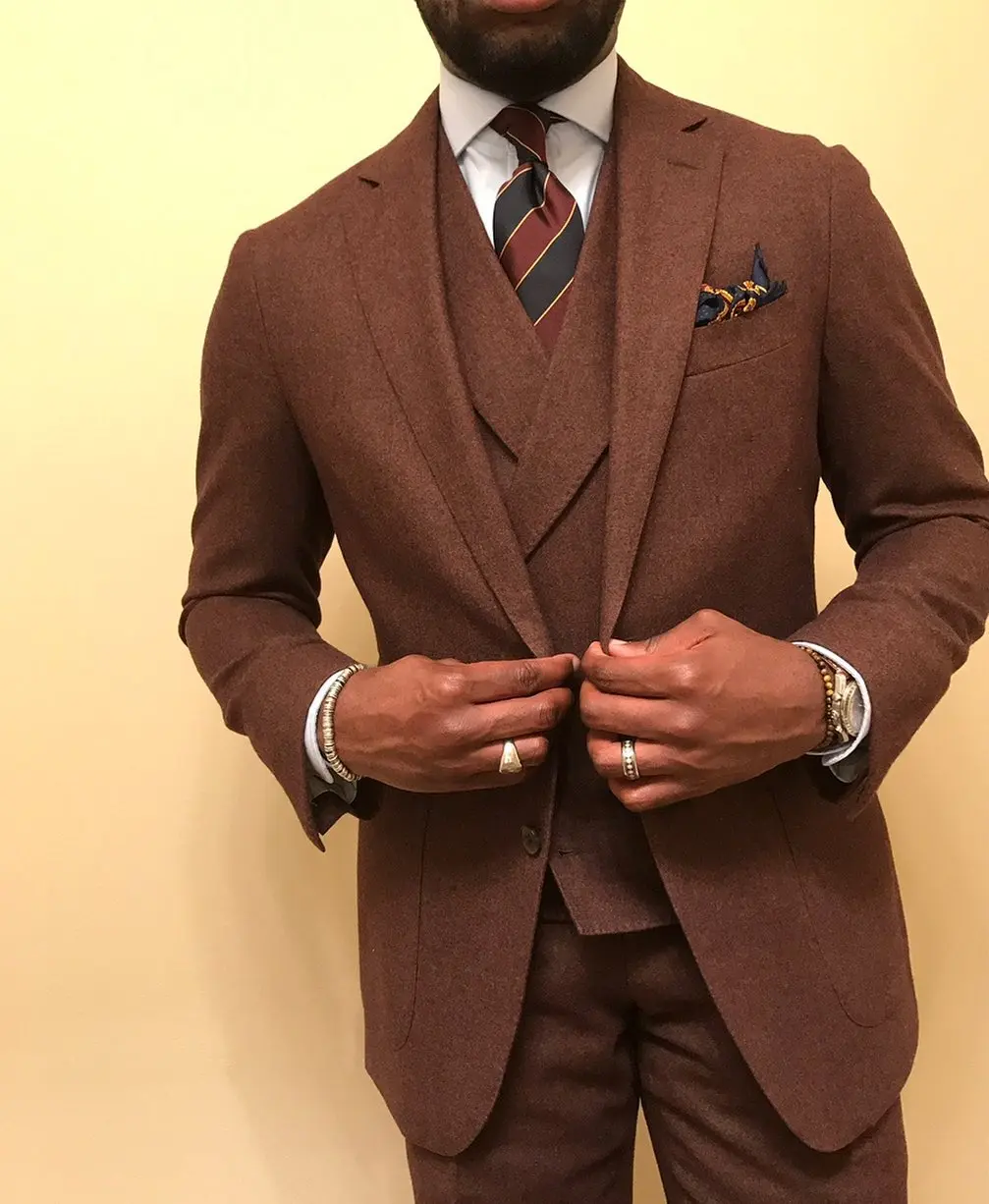 

Men's Brown Notch Lapel 3 Piece Set Groom Tuxedo Wedding Prom Suit Party Evening Dress Customization