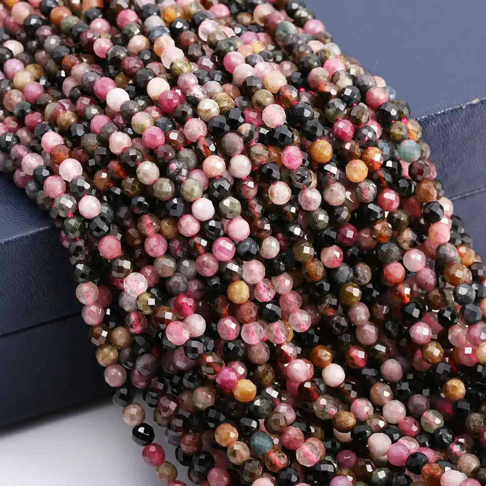 

Natural Faceted Tourmaline Stone Spacer Beads for Women Gifts Jewelry Making Bracelet Necklace Size 2mm 3mm 4mm 5mm 6mm