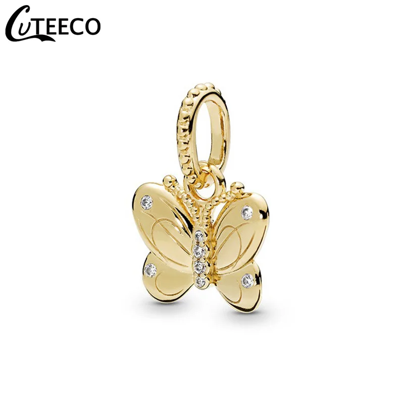 CUTEECO блестящий кулон в виде бабочки золотого цвета фирменный Шарм-браслет для