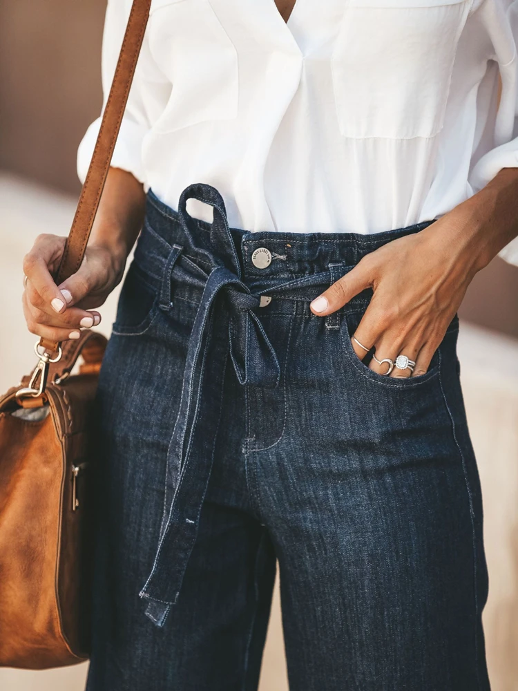 

High Waist Jeans Woman 2021 Black Mom Denim Fashion Solid Casual Flare Wide Leg Bell Bottom Baggy Long Trousers Loose Pants 0124