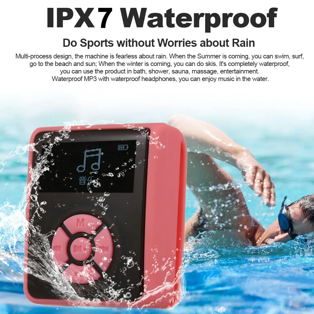 IPX7 Waterproof MP3 Player 4/8GB Music with Headphones FM Radio for Swimming Running Diving Support Pedometer | Электроника