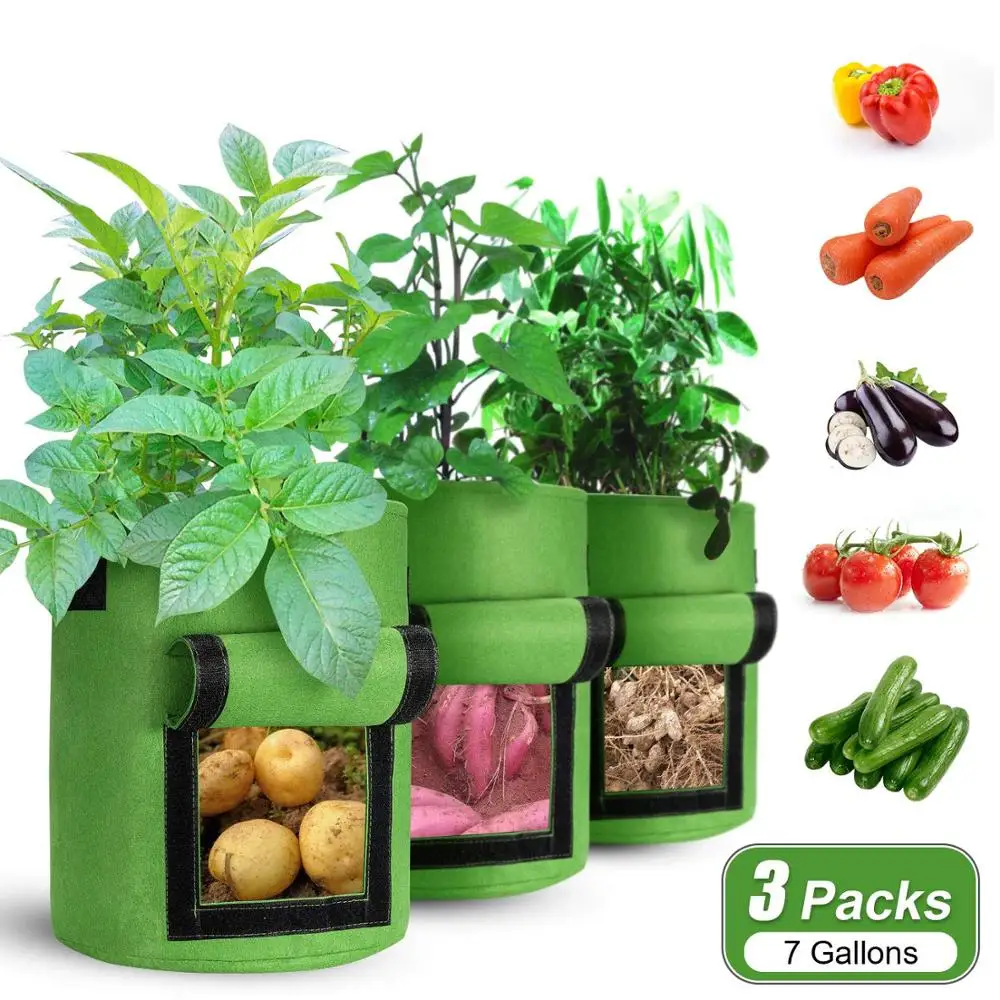 3 шт 7 галлонов нетканые ткани мешки для выращивания с ручками горшки растений