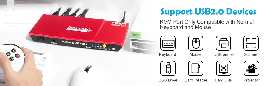 Tesla Smart высококачественный HDMI 4K@60Hz HDMI KVM переключатель 2 порта USB KVM HDMI переключатель поддержка 3840*2160/4K*2K дополнительный USB 2.0 порт красный