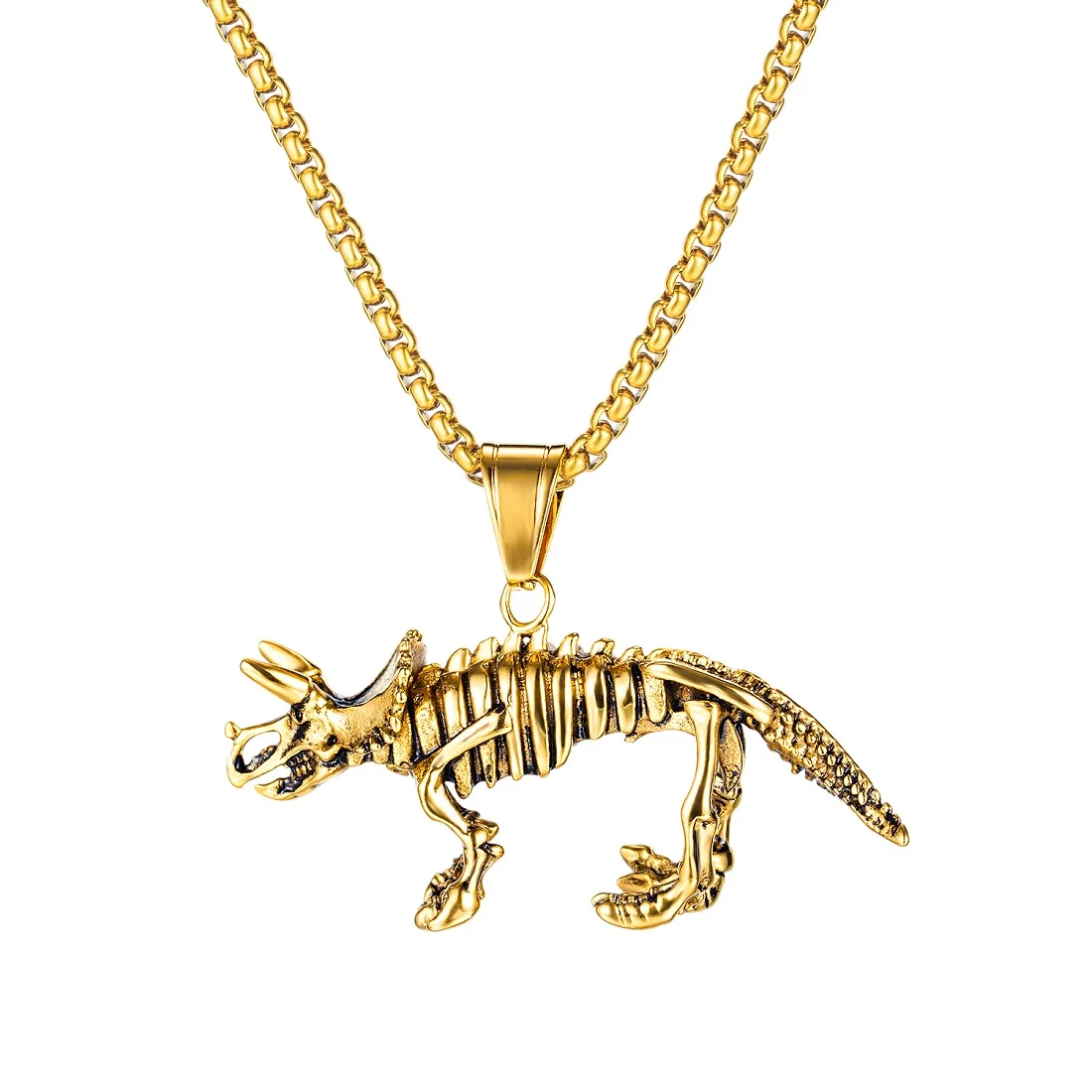 

FATE LOVE Fashion Jewelry Male Men Statement Dinosaur Bone Necklaces Pendants Stainless Steel Box Chain Party Gift