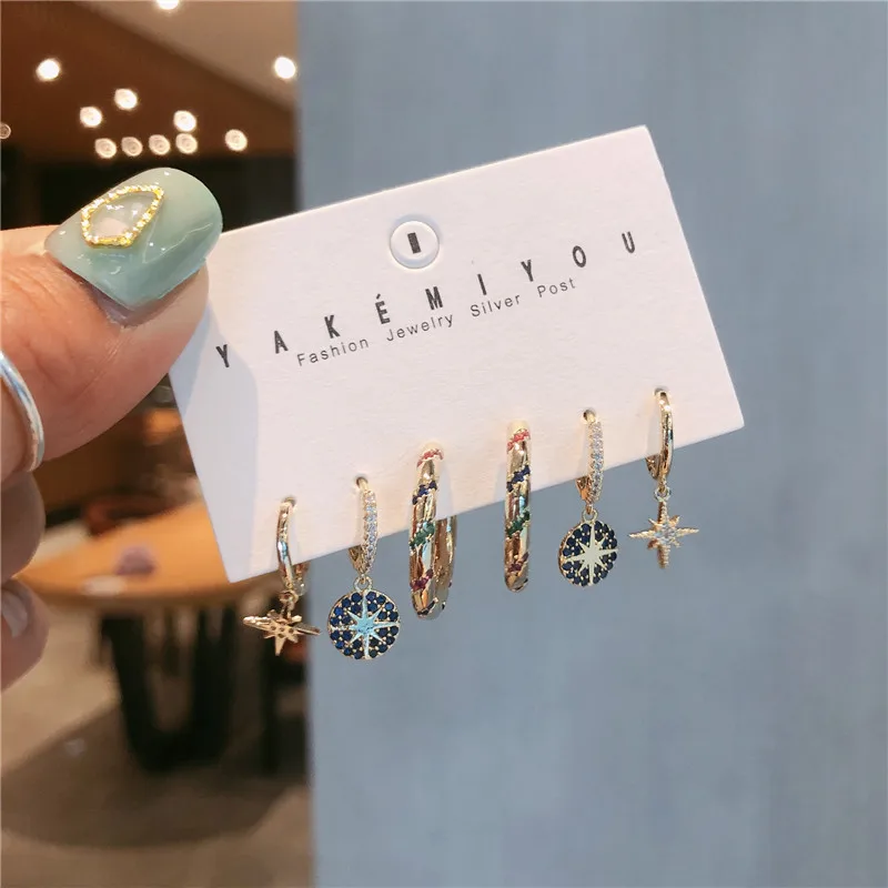 

Fashion Luxury Brand Rainbow Star Hoop Earings Set Cute Star Sets Hoop Earrings For Woemn Korean Jewelry Accessories