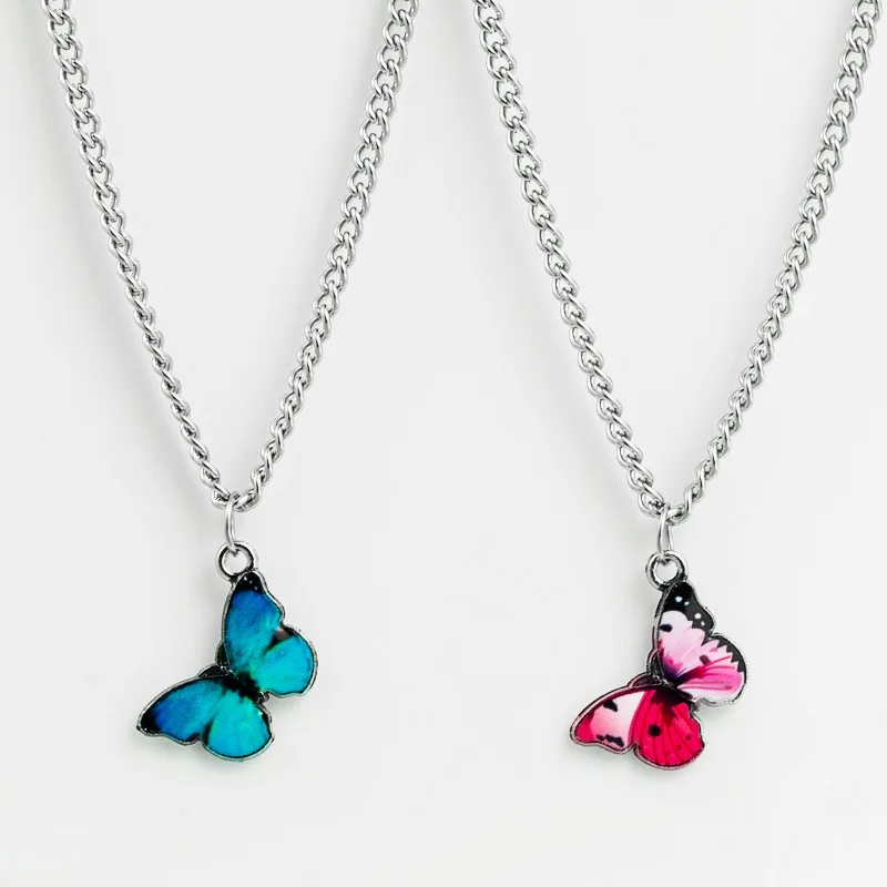 

2pcs INS, butterfly, oil drop, stylish, stylish necklace