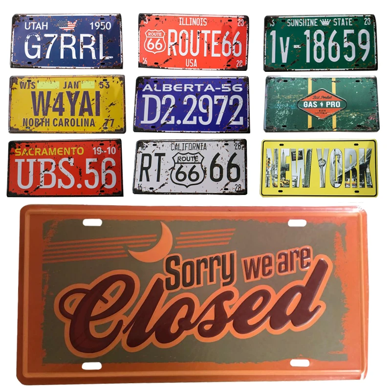 

Vintage Retro Licenses Plate Plaque Metal Car Number Tin Sign Plate for Car Living Room Home Club Bar Garage Wall Decorative