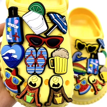 1PCS New Arrival Fashion Summer Beach Series Shoes Charms Sexy Lady Croc Accessories Suitcase Buckle Kids Party Gifts 1