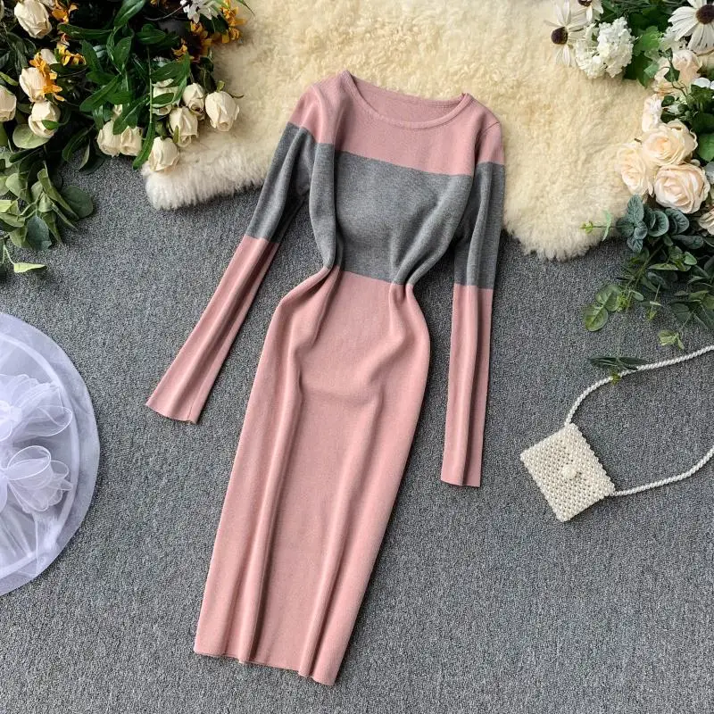 Fitaylor женское облегающее трикотажное платье Осеннее элегантное с длинным рукавом