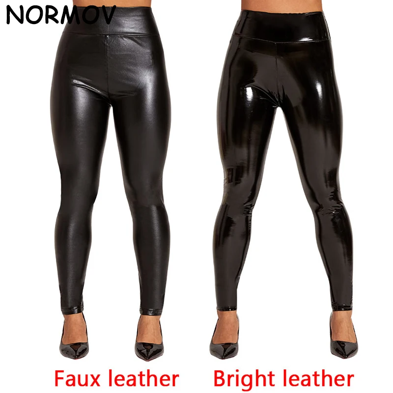 NORMOV Sexy Leather Black Pants Leggings High Waist Women Sexy Elastic Skinny Push Up Leggings Stretch Jeggings Women Legins