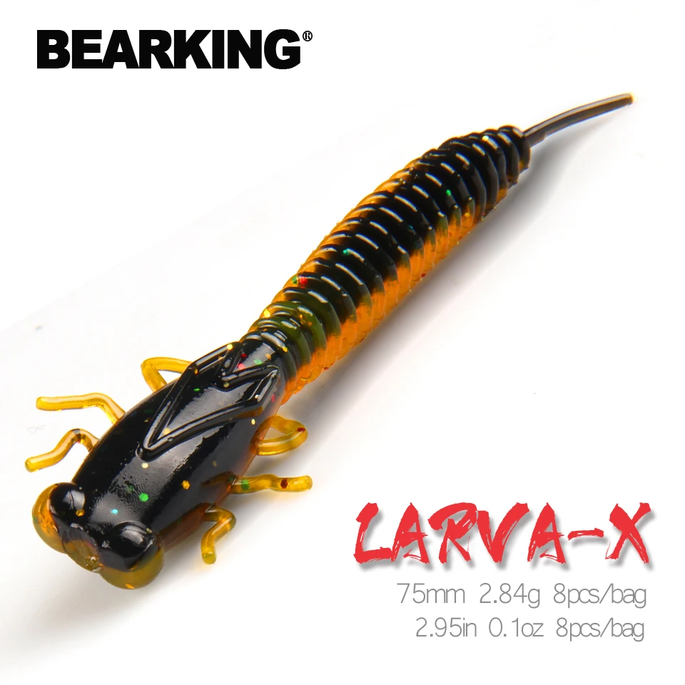 BEARKING Larva 75 мм 2,84 г 8 шт. искусственная Мягкая наживка рыболовный червь силиконовый бас Щука Гольян Swimbait Jigging пластиковые приманки