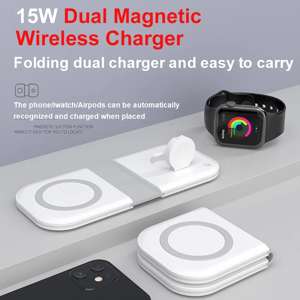 

2 In 1 Foldable Wireless Charger Magnetic Charging Dock For iPhone 12 Pro Max Mini For Xiaomi iWatch Portable Induction Chargers