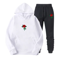 2020 men hoodies suit rose flower tracksuit sweatshirt fleece hoodysweat pants jogging homme pullover 3xl sporting set male