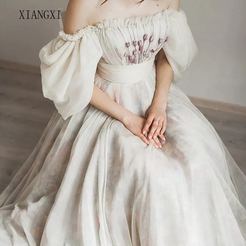 

Женское вечернее платье из тюля, бежевое ТРАПЕЦИЕВИДНОЕ ПЛАТЬЕ с открытыми плечами и рукавами три четверти, длинное праздничное платье, 2020