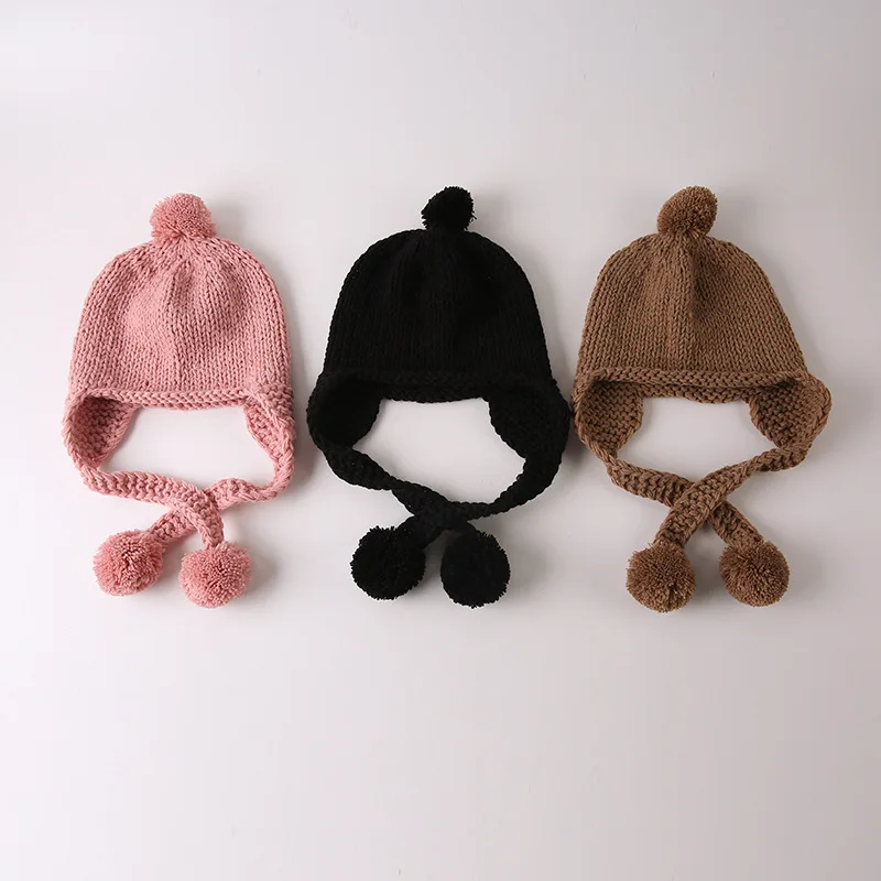 New Winter Baby Hat Pompom Cotton Knitted Cap for Girls Boys Infant Bonnet Kids Accessories 6 Colors | Детская одежда и обувь