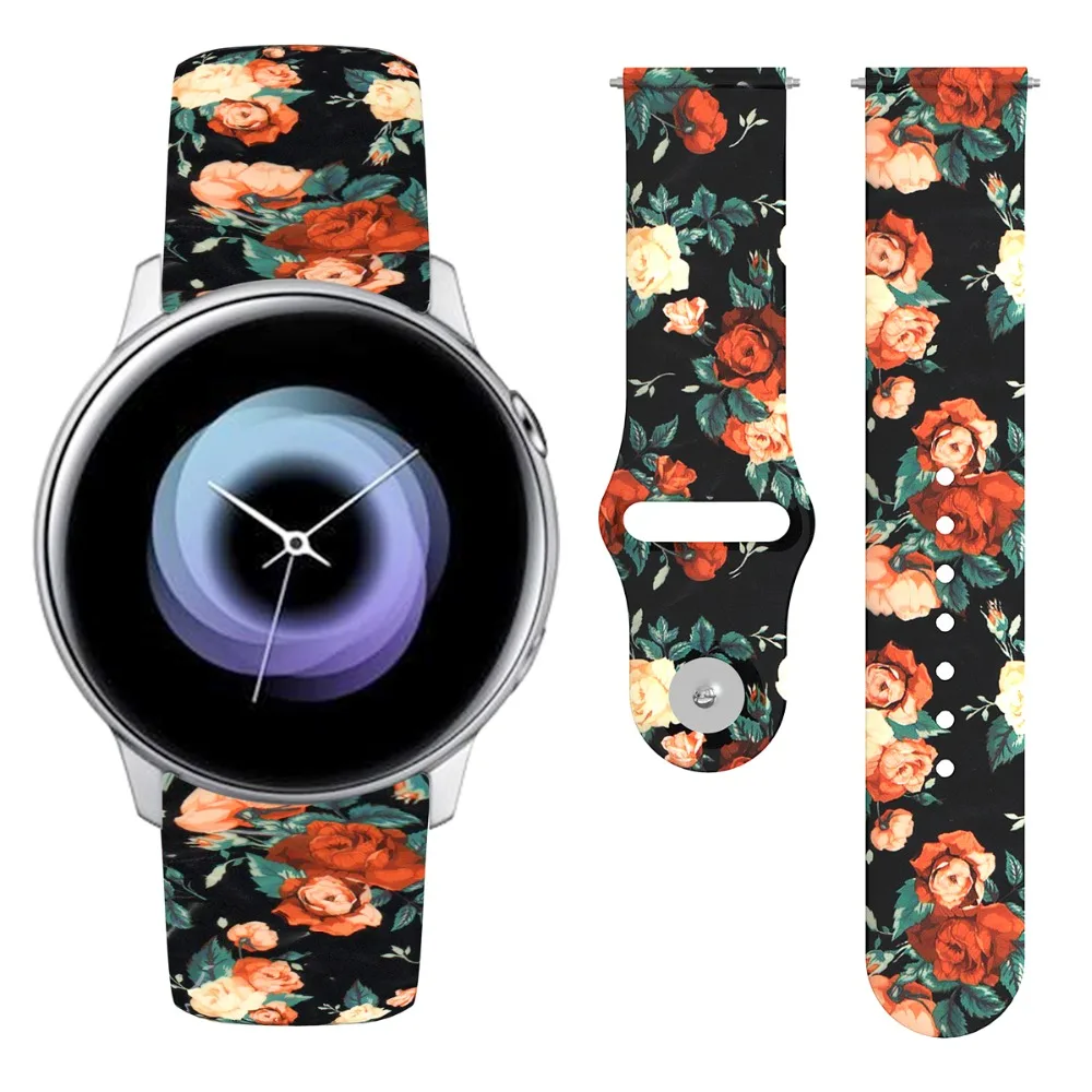 20 мм спортивный браслет с принтом для samsung Galaxy Watch Active 2 Силиконовый ремешок для Galaxy Watch 42 мм спортивный ремешок