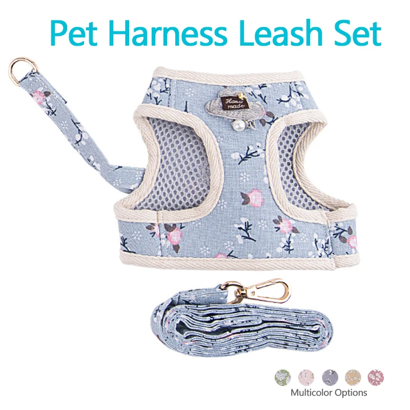 

Cotton Pet Vest Dogs Harnesses Leash Suit Adjustable Break Free Cat Harness D Ring Floral Printing Dog Chest strap Cats Collars