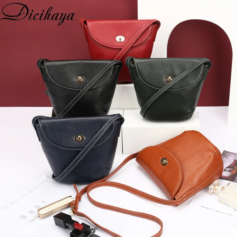 

DICIHAYA Women Genuine Leather Handbags New Simple Female Shell Bag Cover Type Large Capacity Ladies Shoulder Crossbody Bag