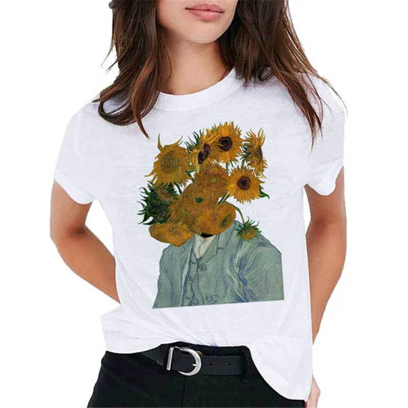 Ван печать Гога Забавные футболки для девочек Harajuku camiseta Топы И Футболки с