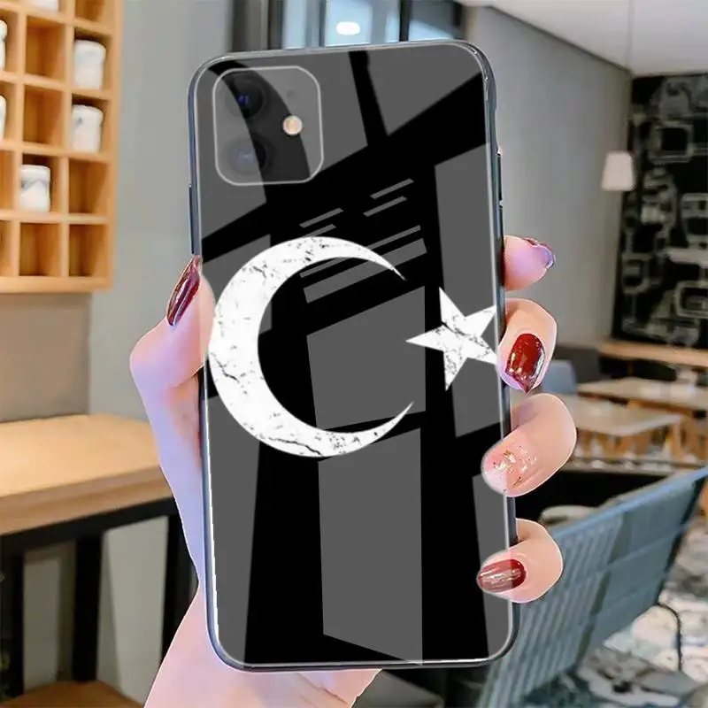

ZFGHSHYQ Turkey Turkish Flag Phone Case Tempered Glass For Iphone6plus 6S 7 7plus 8 X XS XSmax XR 11 12 Pro Max 12mini