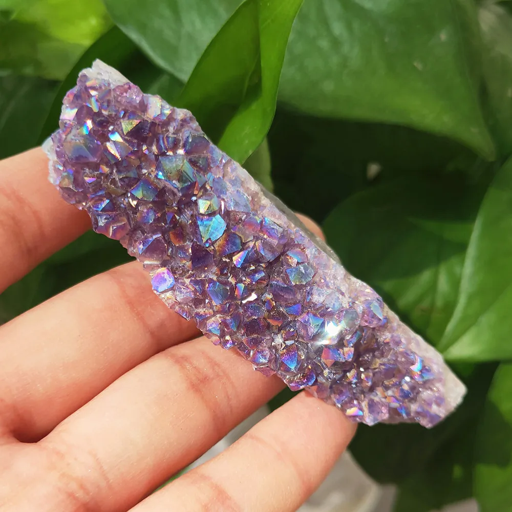 

Natural Aura Angel Amethyst Crystal cluster Plating Titanium coating Quartz Vug Gemstone Flower Healing 50-500g