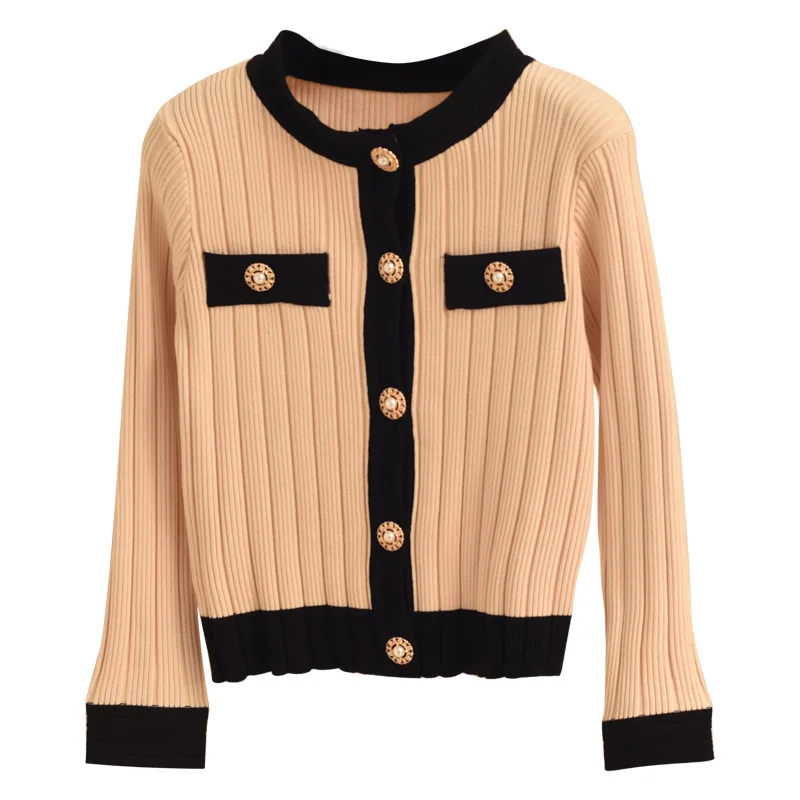 

sweet wind small female knit cardigan sweater coat cultivate morality short paragraph with a round neck long sleeve