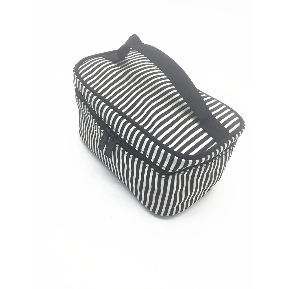 

WOMENS TOILETRY MAKEUP BAGS SMALL COSMETIC BRUSH MIRROR PERSONAL CARE BAG FOR GIRL WOMAN BEAUTY STRIPE 2 WAY ZIPPERS