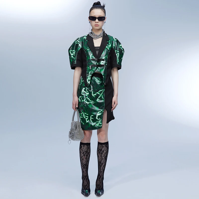 XITAO Irregular Blazer Fashion New Women Print Pattern 2021 Summer Elegant Goddess Fan Casual Style Loose Blazer Coat WLD6367