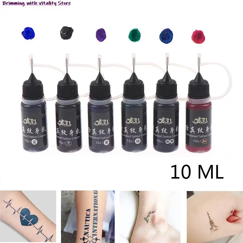 

10ml 6 Colors Temporary Tattoo Ink Natural Organic Fruit Gel For Body Art Painting Pigment Long Lasting Tattoo Juice Ink