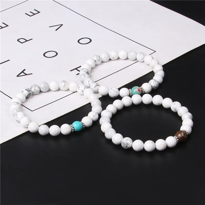 

Women Bracelet Natural White Howlite Beads Bracelet White Stone Beaded Elastic Rope Bracelet Jewelry for Women Fashion Bracelert