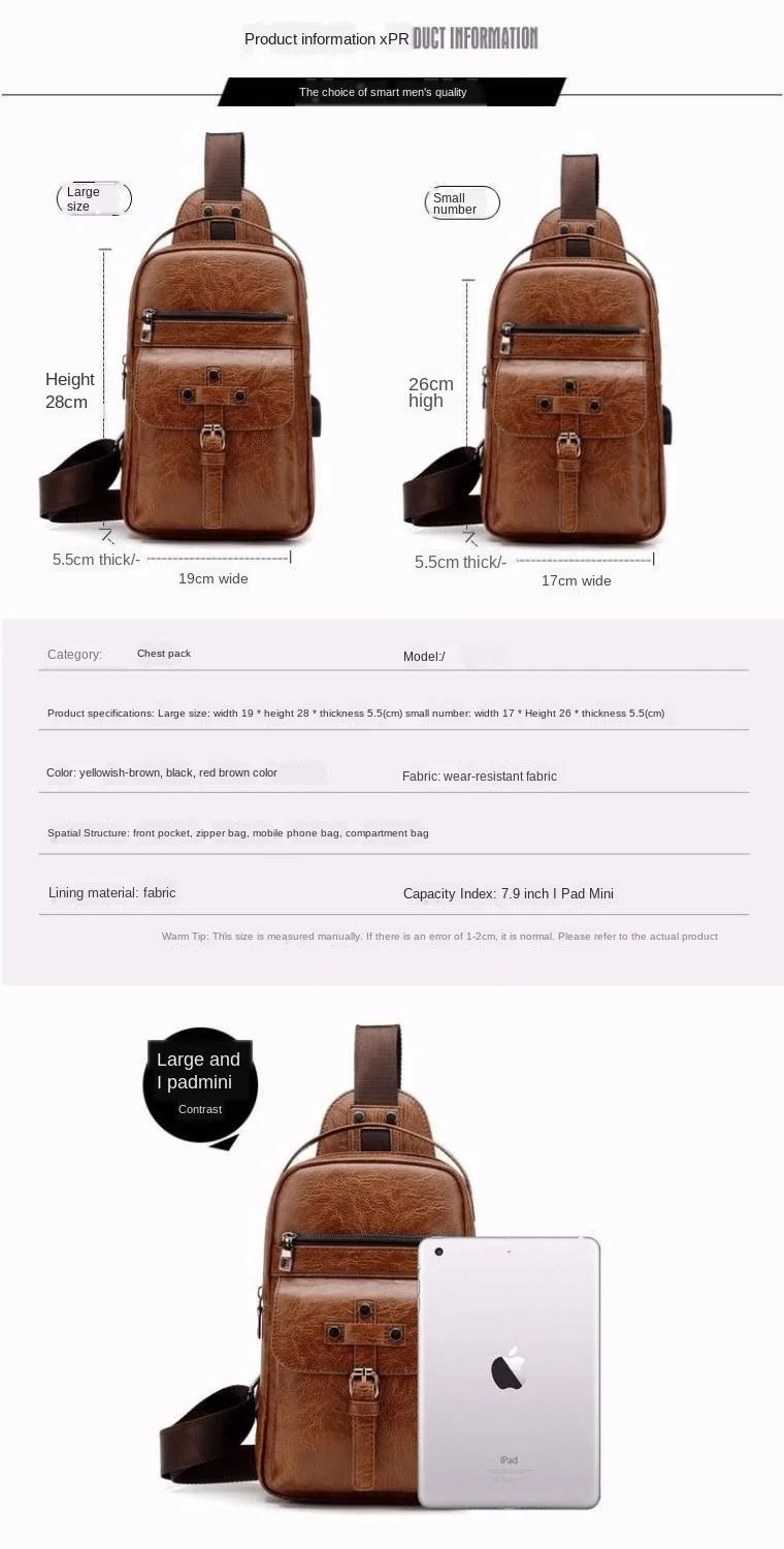 

Dropshipping PU Leather Man Bag Crossbody Bag for Men Messenger Bags Vintage Leather Sling Bag Man Chest Pack Bag Travel