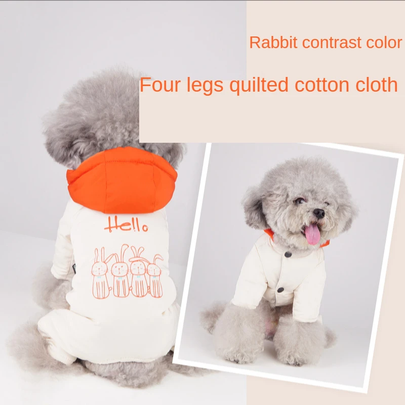 Ropa de oto&ntilde;o e invierno para mascotas, abrigo de algod&oacute;n c&aacute;lido de moda para perros peque&ntilde;os y medianos de cuatro patas, Color impactante, cuatro conejos-0