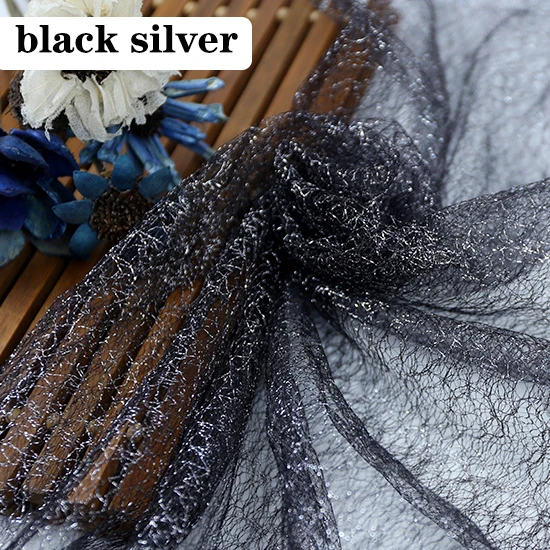 black silver 1/2/5 м/лот блеск золотой нитью тюль ткань, Сетчатое платье с блестками для сцены вечерние свадебное платье юбки украшения DIY ткани - Цвет: black silver