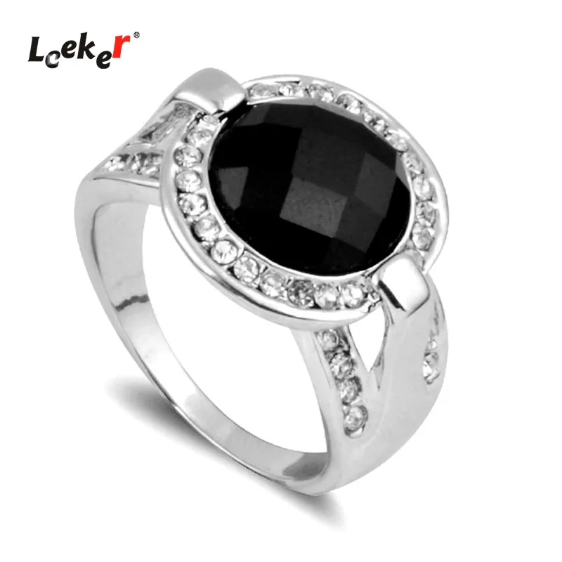 LEEKER винтажные круглые черные акриловые кольца для женщин Серебряный цвет кольцо