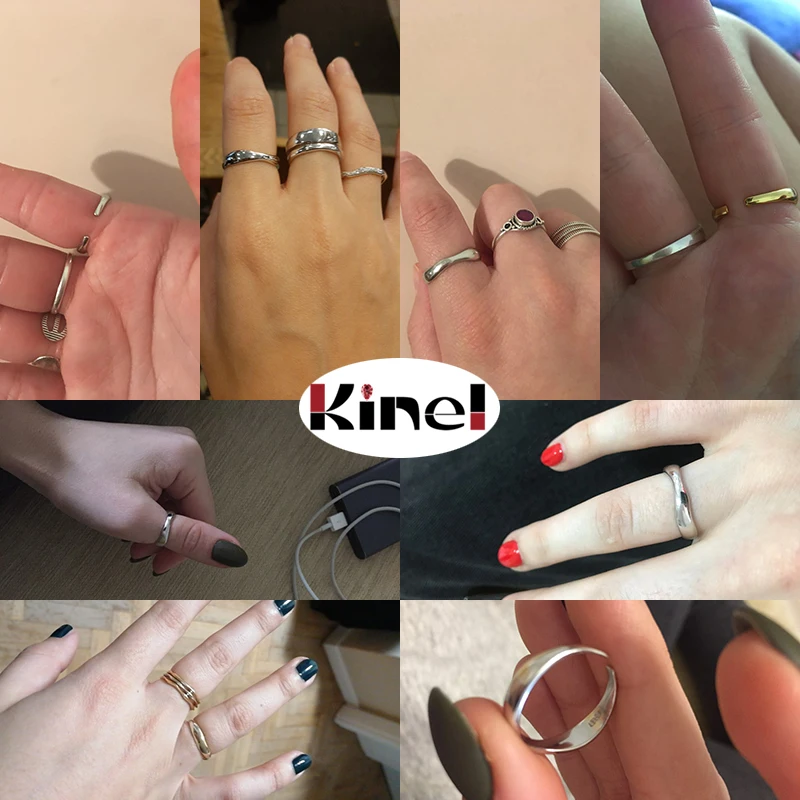 Kinel 100% Серебро 925 пробы Открытое кольцо для женщин INS минималистичный неровный