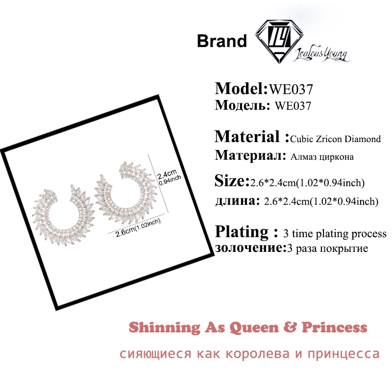 

New Luxury Fashion Round Zircon Wedding Stud Earrings Waterdrop Crystal Women Party Earings Studs Jewelry