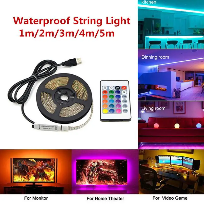 3528 5 в USB порт мощность RGB Светодиодная лента не водонепроницаемый светильник